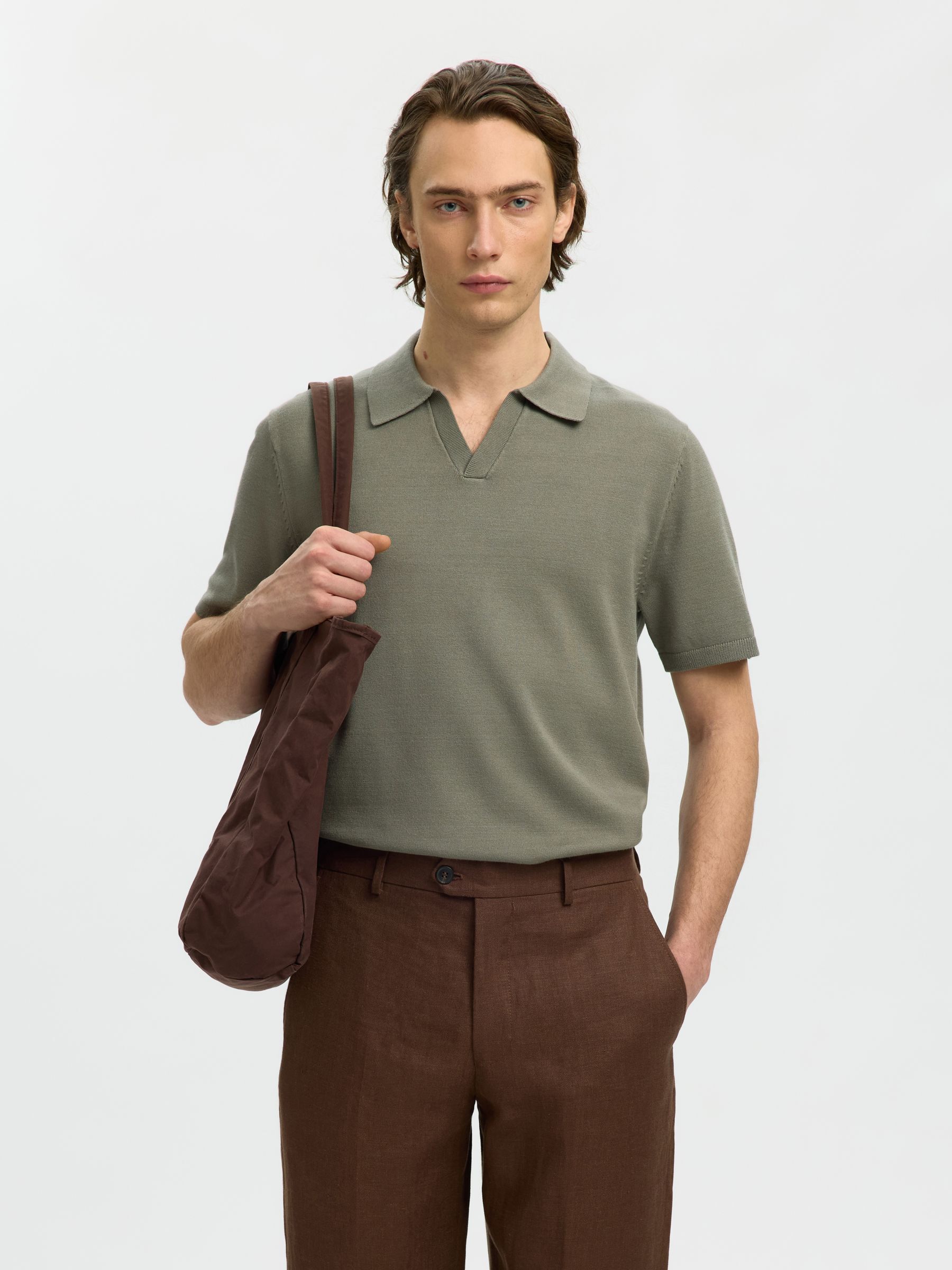 KNITTED POLO SHIRT, Vetiver, highres