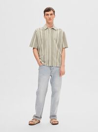 STRIPED SHORT SLEEVED SHIRT, Burnt Olive, highres