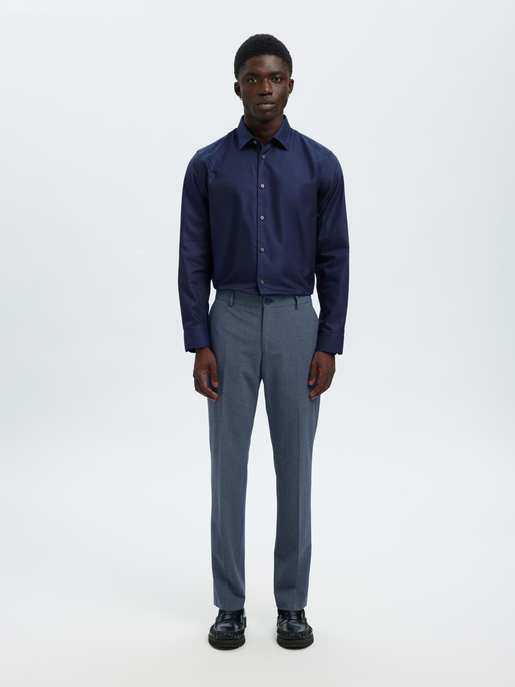 VISCOSE BLEND SLIM FIT SUIT TROUSERS, Dark Blue, highres