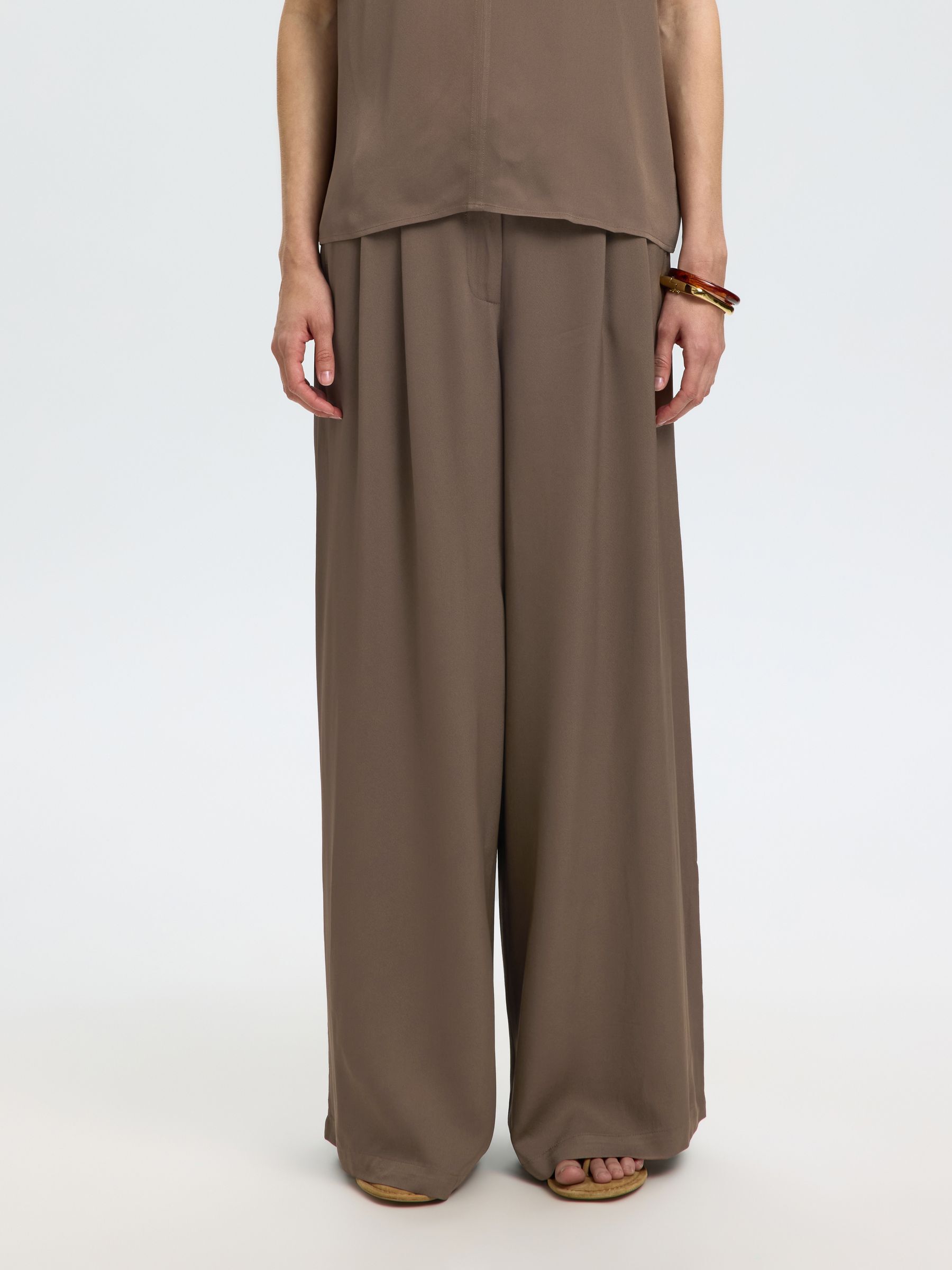 VISCOSE WIDE-LEG TROUSERS, Chocolate Chip, highres