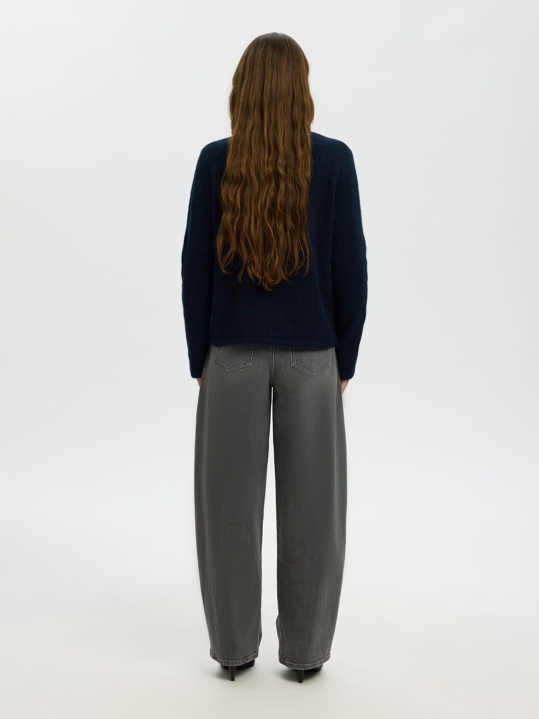 WOOL BLEND KNITTED PULLOVER, Dark Sapphire, highres
