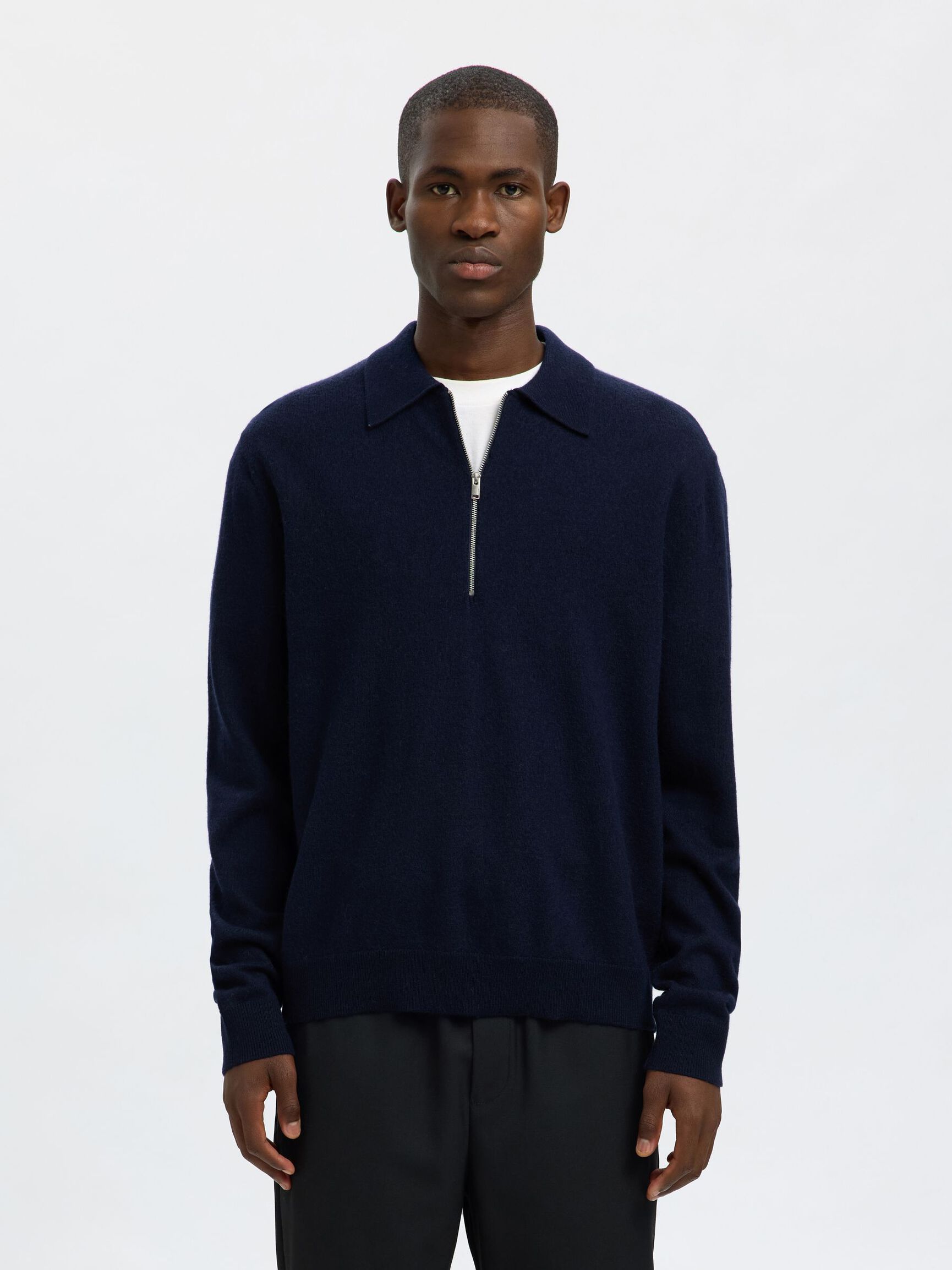 100% MERINOWOL POLO MET LANGE MOUWEN, Navy Blazer, highres
