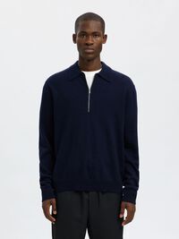 100% MERINOWOL POLO MET LANGE MOUWEN, Navy Blazer, highres