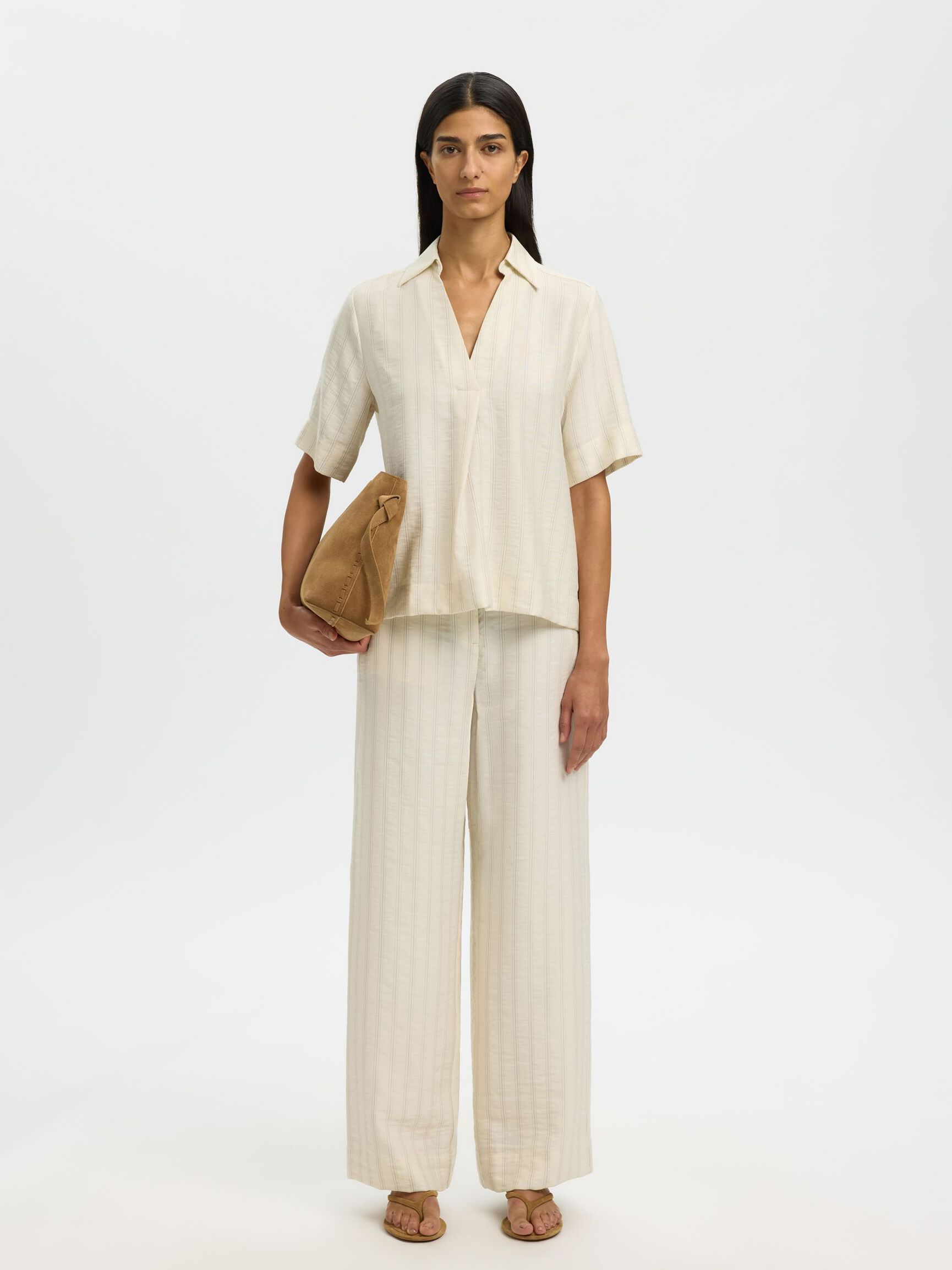 VISCOSEMIX SHIRT MET 2/4 MOUWEN, Egret, highres