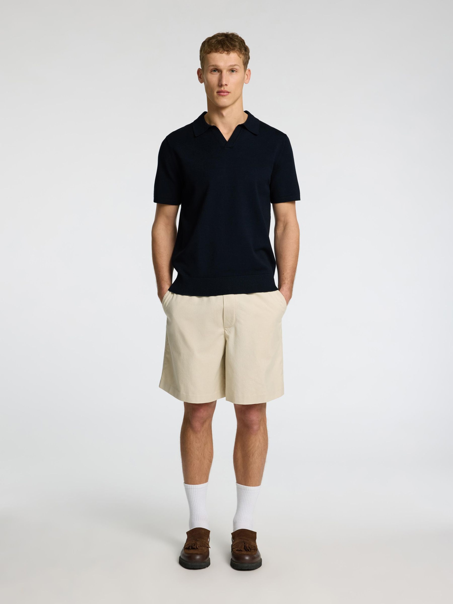 KNITTED KNITTED POLO SHIRT, Sky Captain, highres