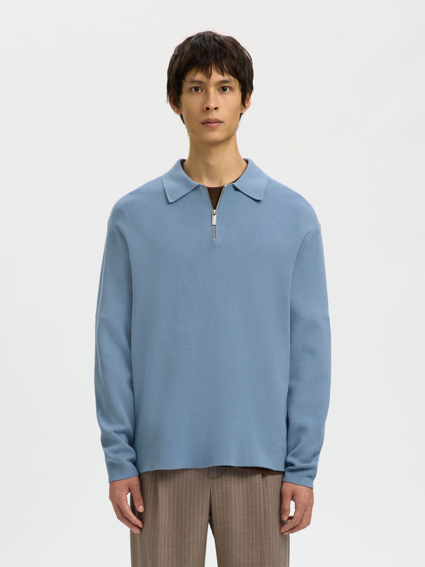 HALF-ZIP PULLOVER, Dusty Blue, highres