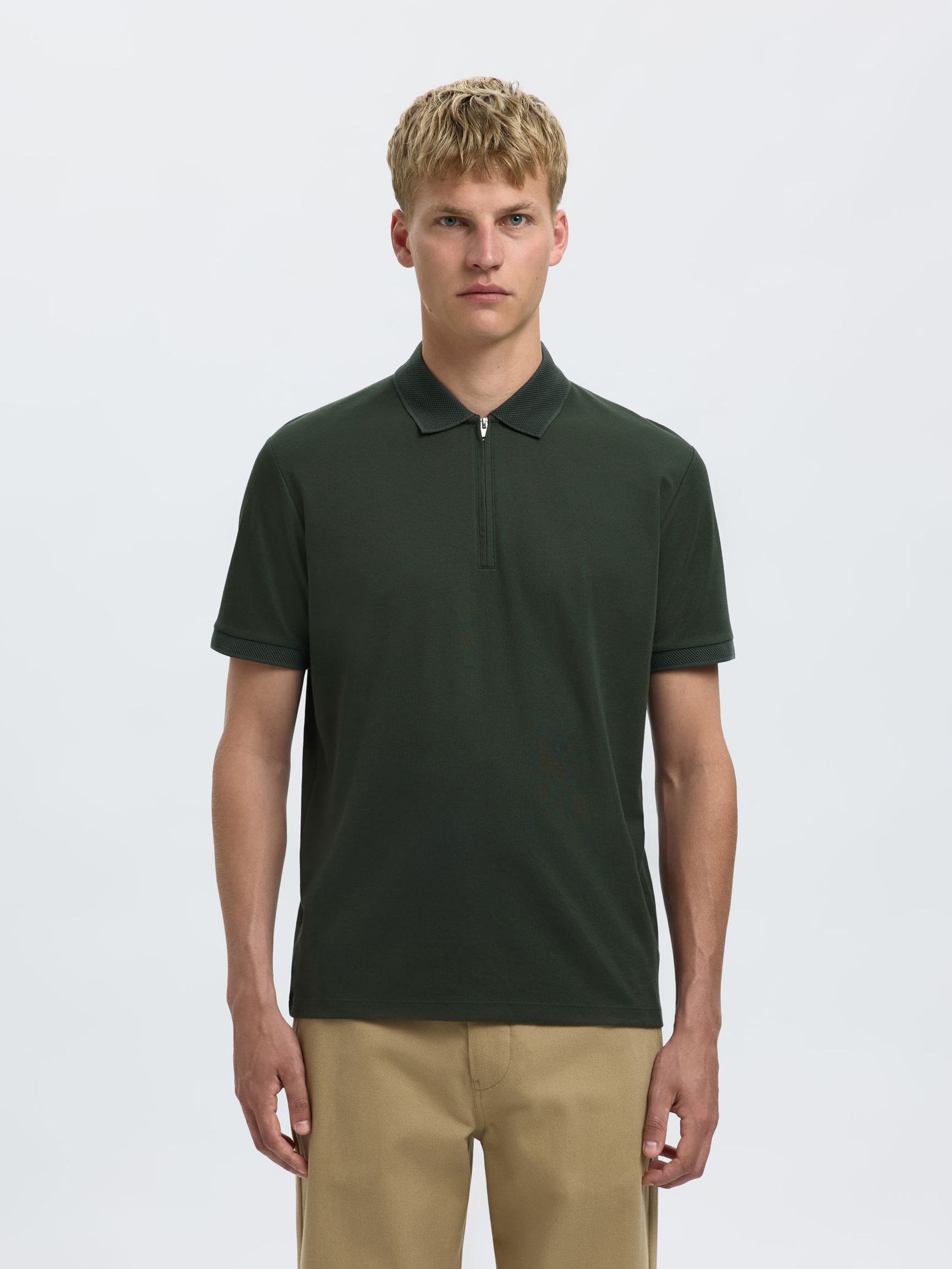 ZIPPER GEBREIDE POLO, Deep Forest, highres