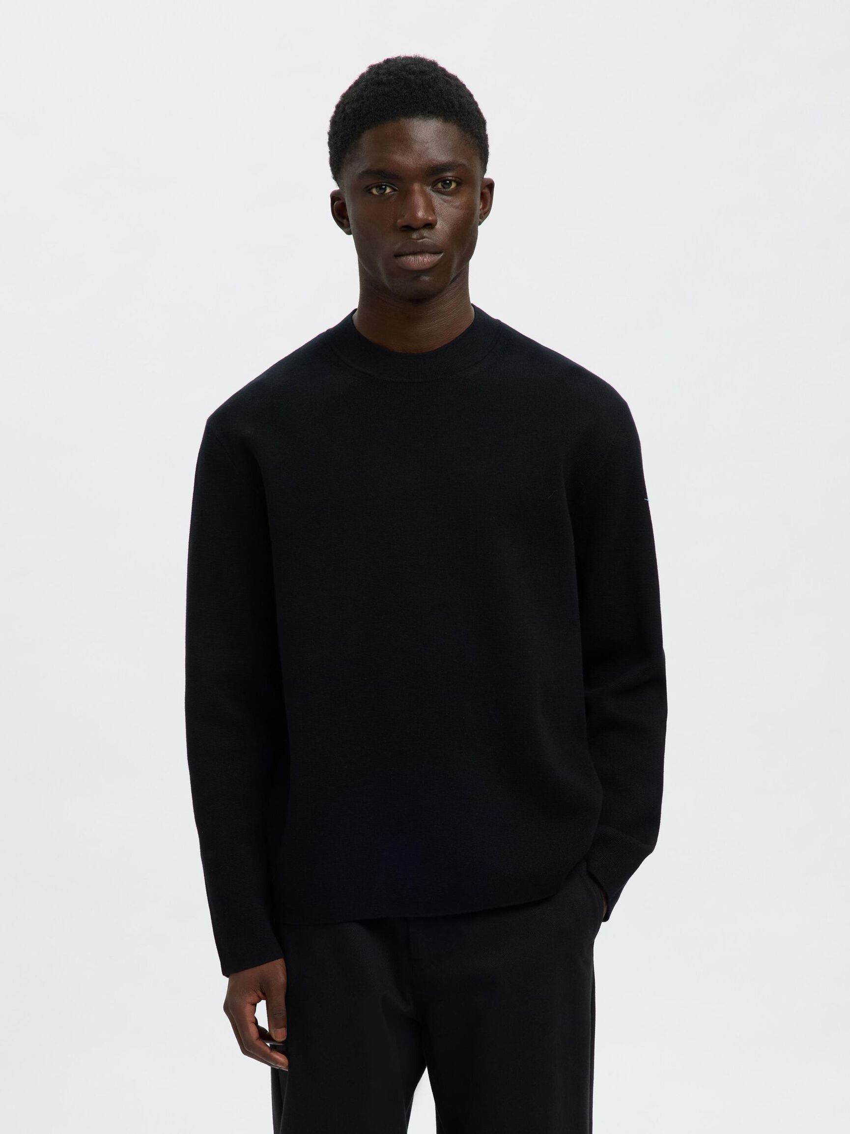 RELAXED FIT COTTON BLEND PULLOVER, Black, highres