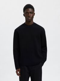 RELAXED FIT COTTON BLEND PULLOVER, Black, highres
