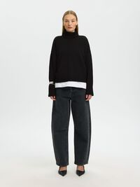 WOOL BLEND ROLL NECK JUMPER, Black, highres