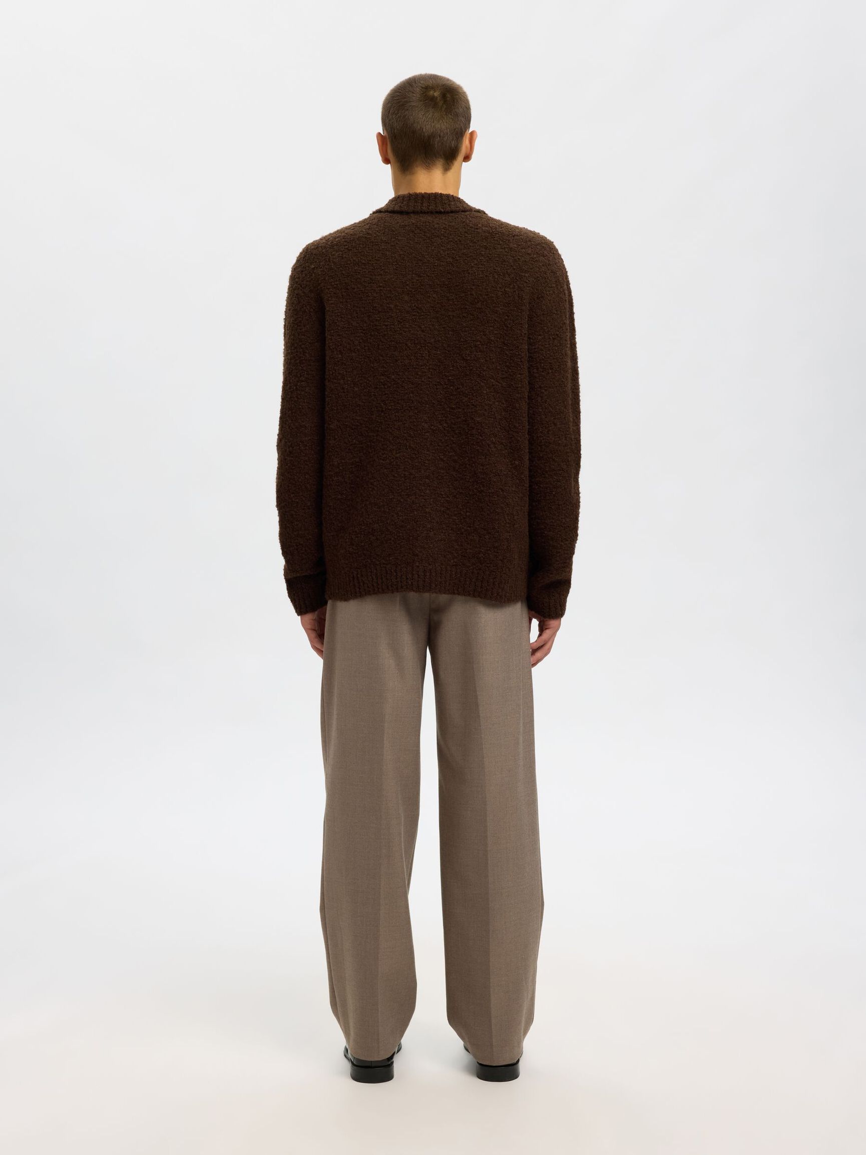 WOOL BLEND KNITTED CARDIGAN, Demitasse, highres