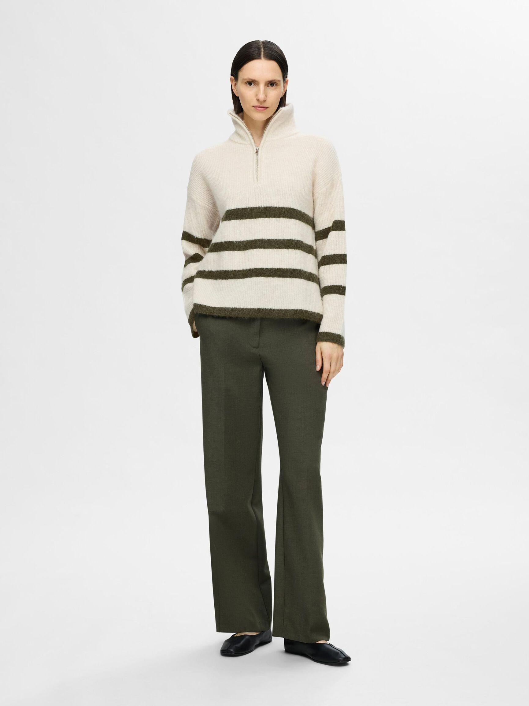 EN LAINE MÉLANGÉE À FERMETURE ÉCLAIR PULLOVER, Birch, highres