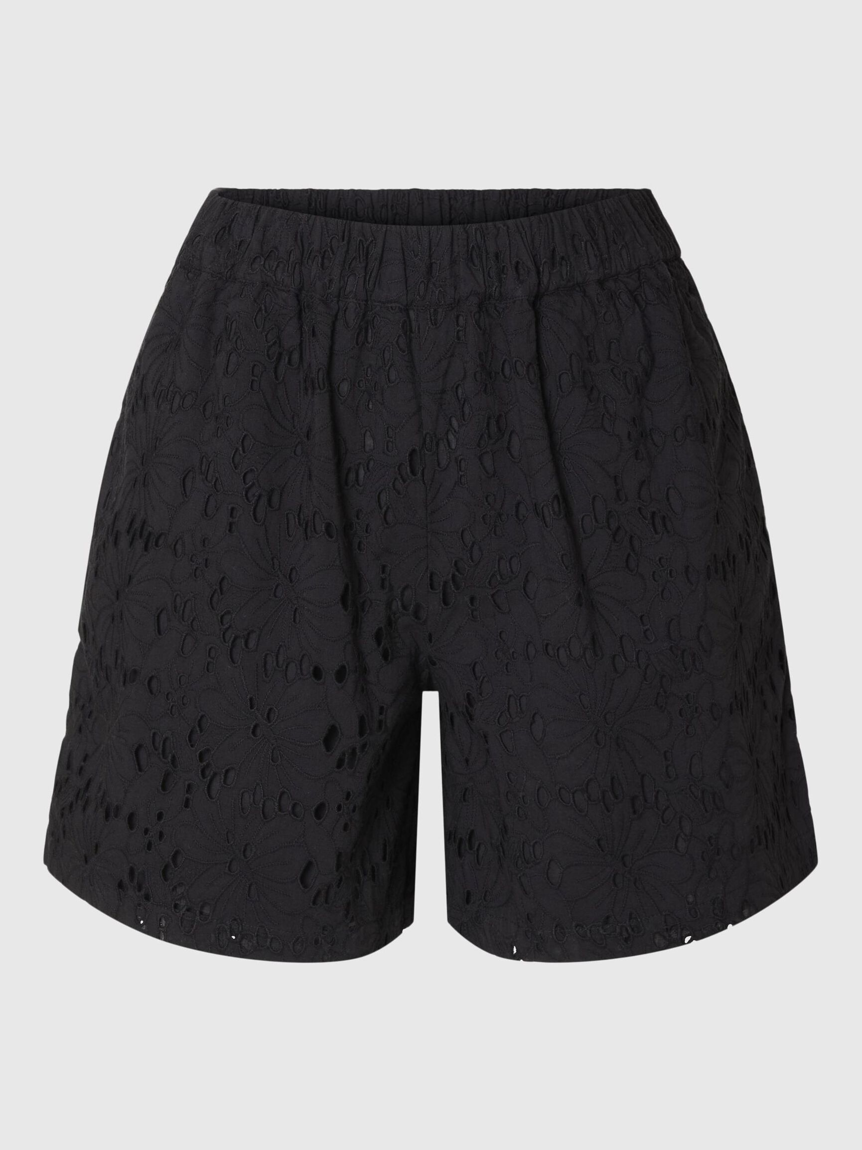 BRODERIE ANGLAISE SHORTS, Black, highres