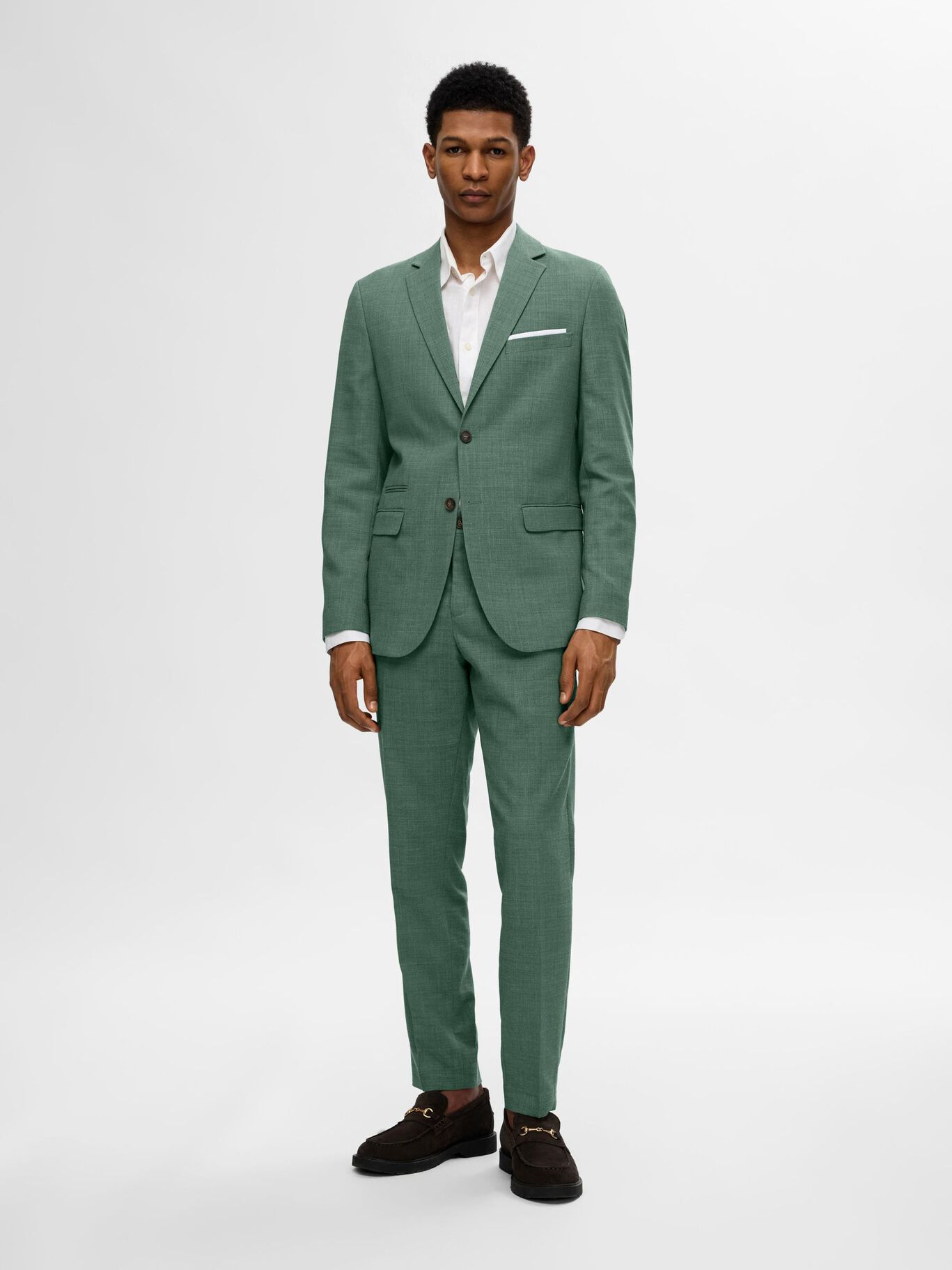 Green Printed Single Breasted Blazer And Wide Leg Pants Set