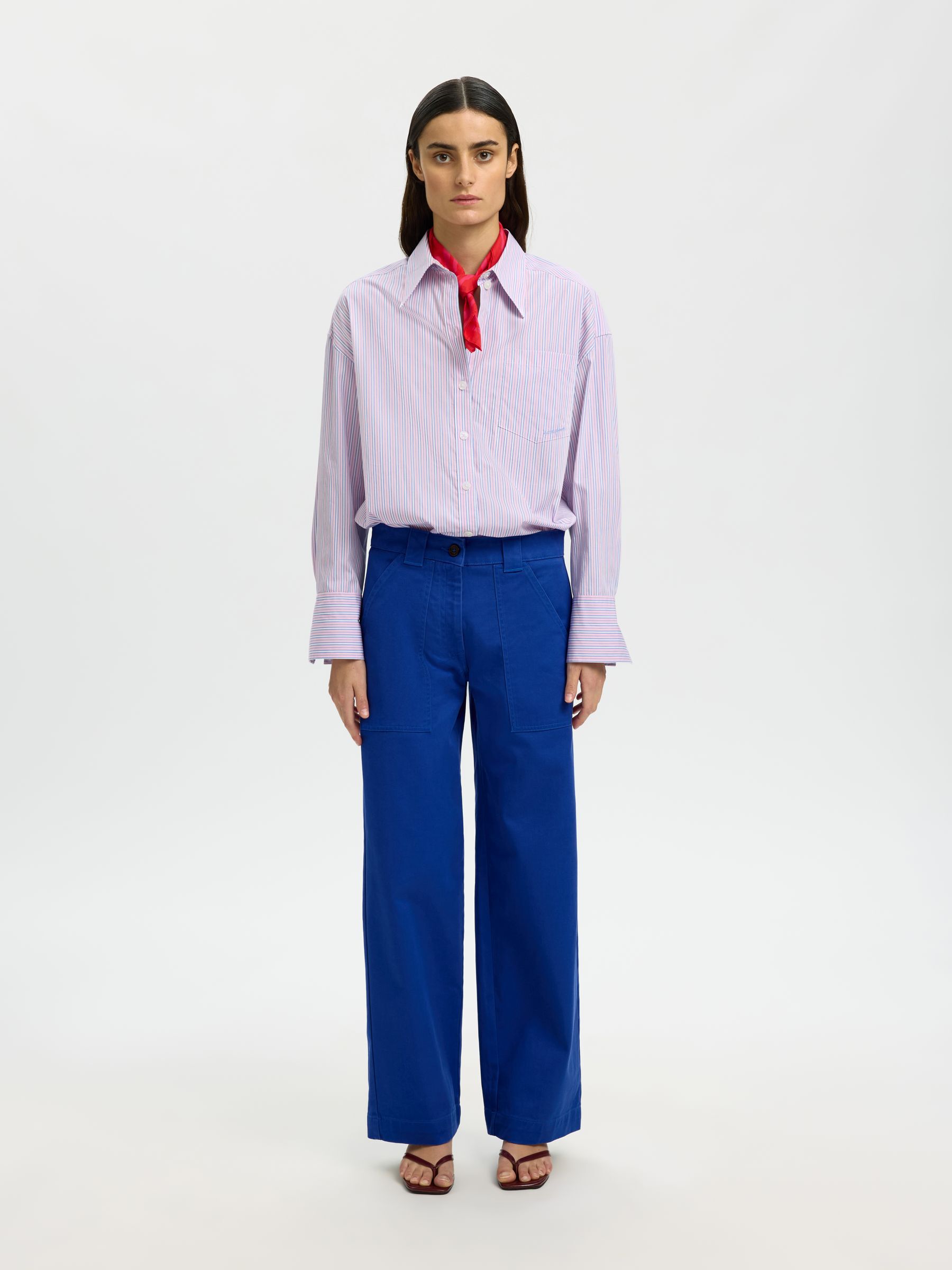 MID WAIST WIDE-LEG TROUSERS, Mazarine Blue, highres