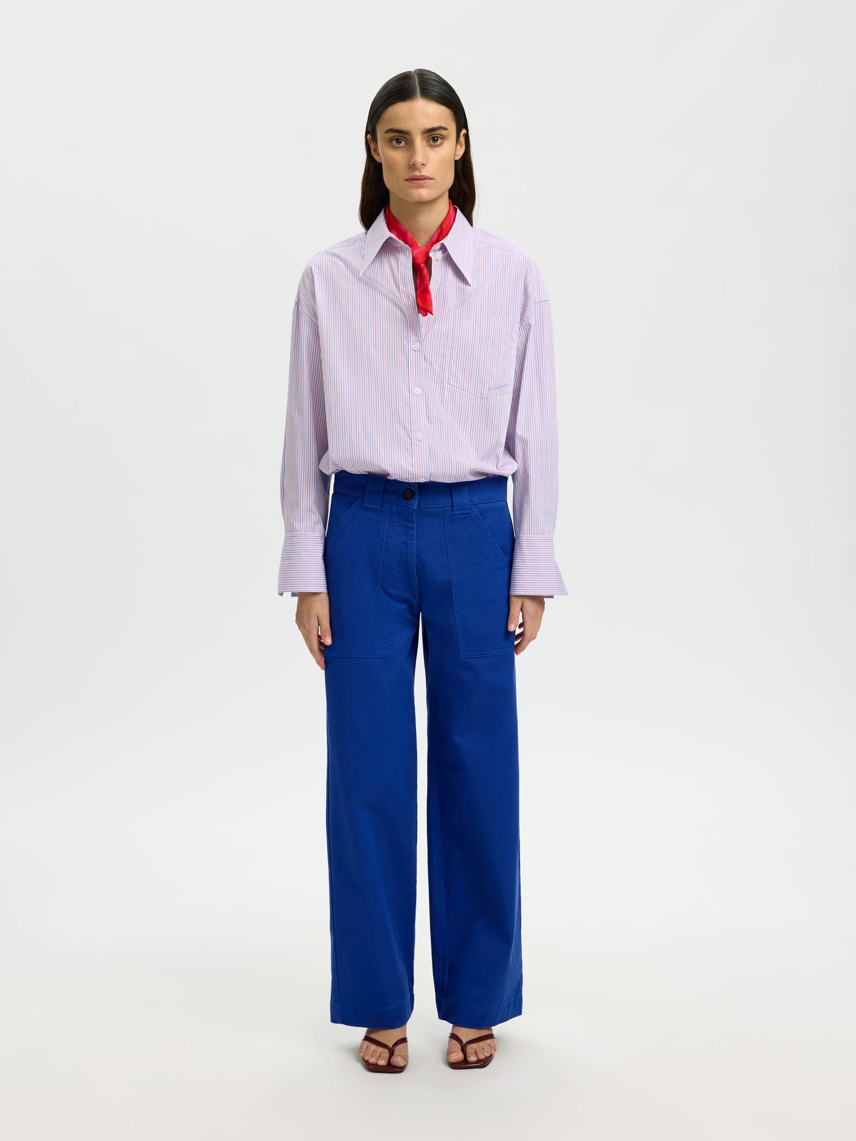 MID WAIST WIDE-LEG TROUSERS, Mazarine Blue, highres