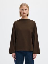 BOAT NECK COTTON LONG-SLEEVED T-SHIRT, Delicioso, highres