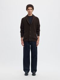 SHAWL-NECK KNITTED CARDIGAN, Chocolate Torte, highres