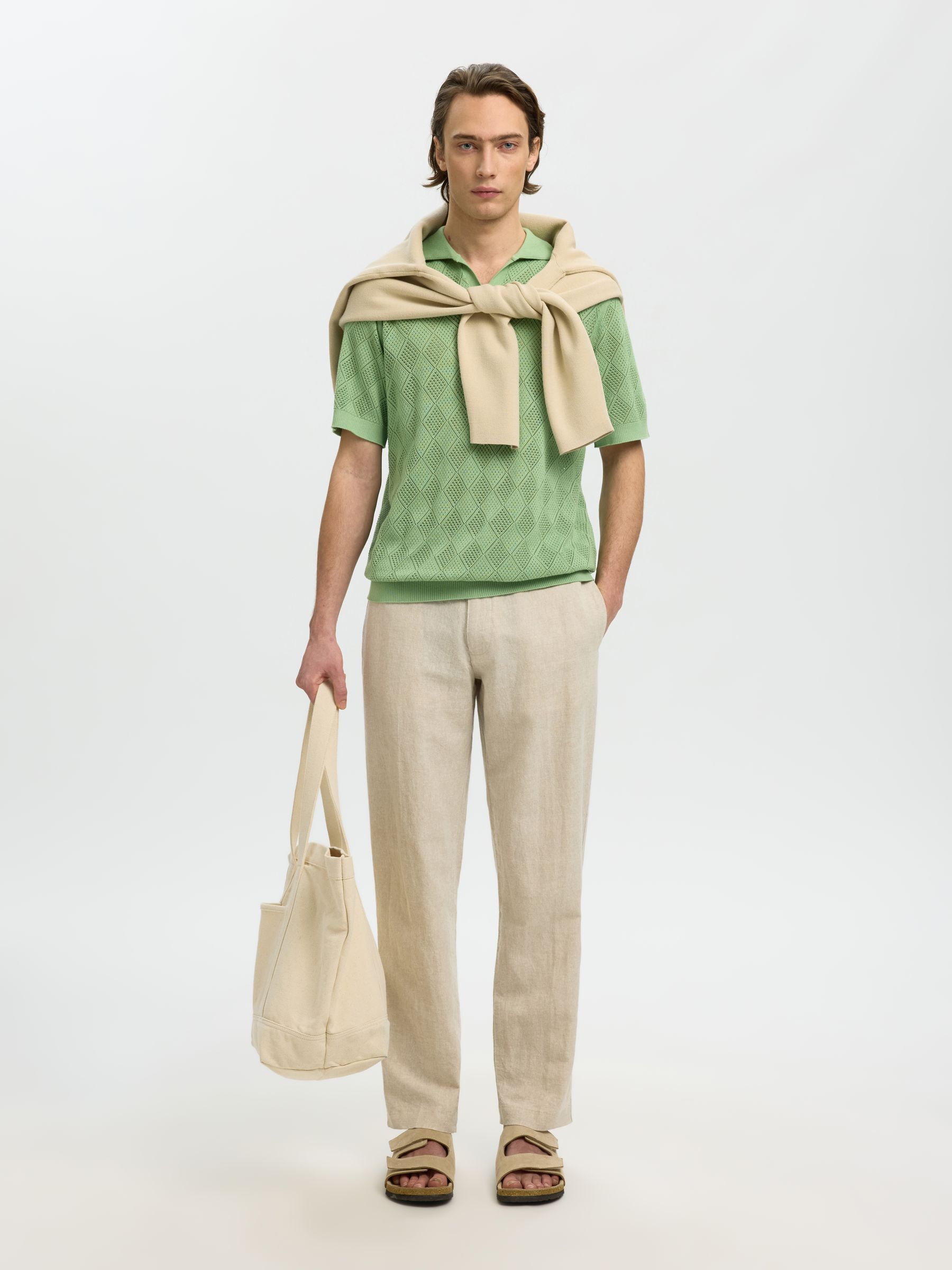 SHORT SLEEVED KNITTED POLO SHIRT, Aspen Green, highres