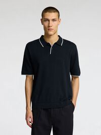 KNITTED  POLO SHIRT, Sky Captain, highres