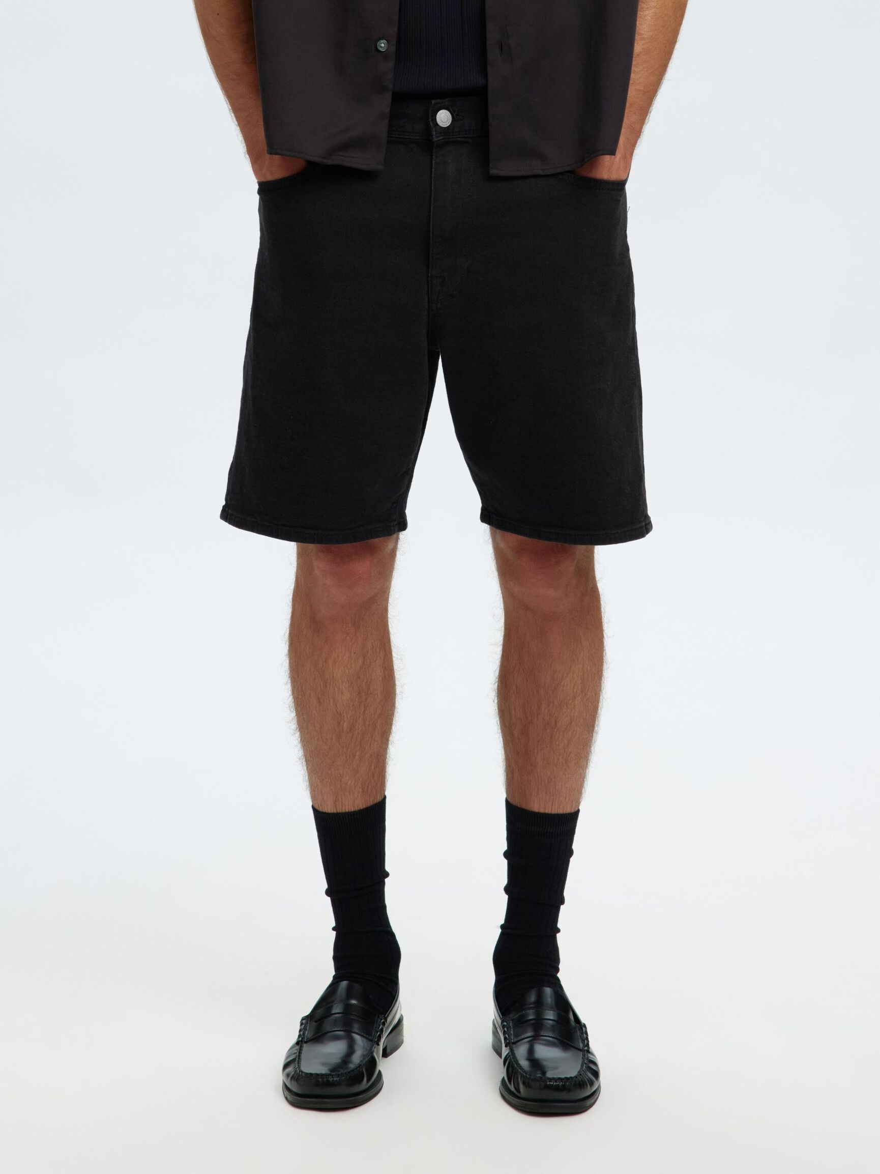 REGULAR FIT  DENIM SHORTS, Black Denim, highres