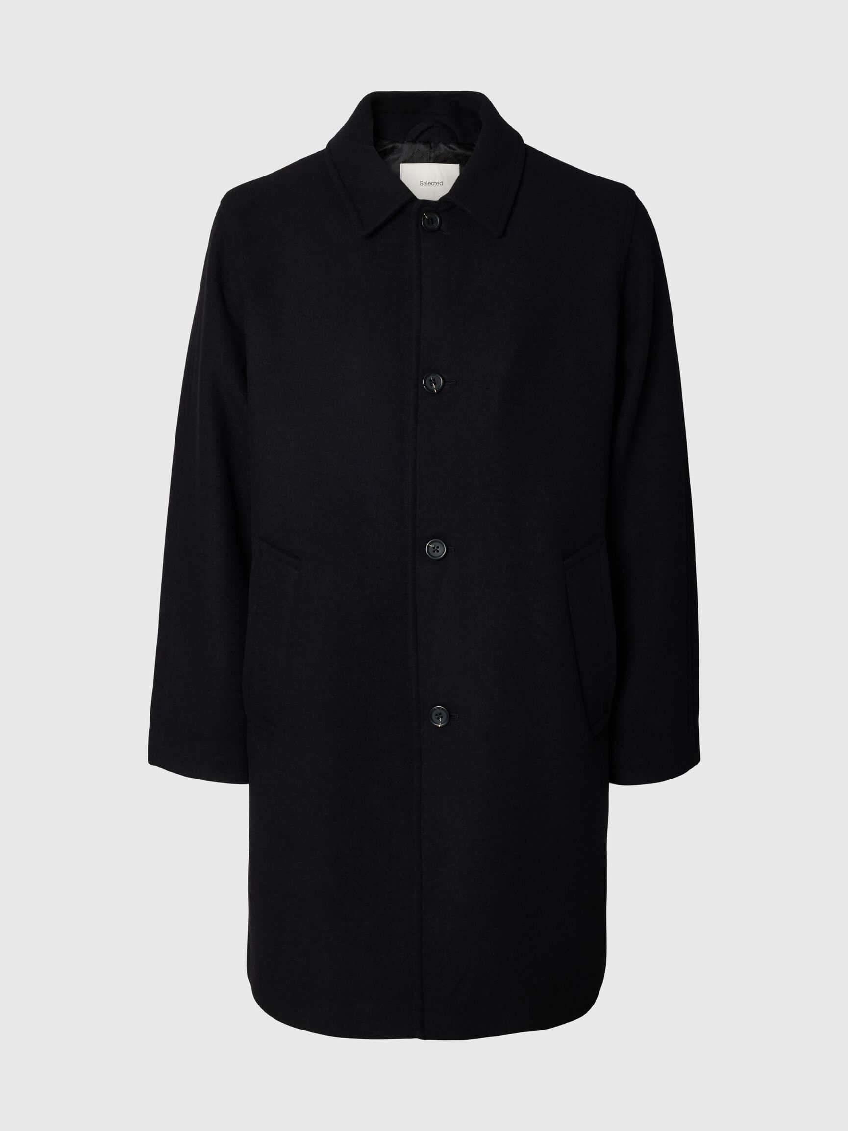 WOOL BLEND COAT, Black, highres