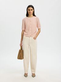 SHORT SLEEVED KNITTED CARDIGAN, Pale Dogwood, highres