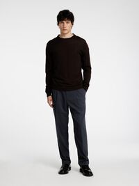 VISCOSE BLEND PLEATED TROUSERS, Dark Navy, highres