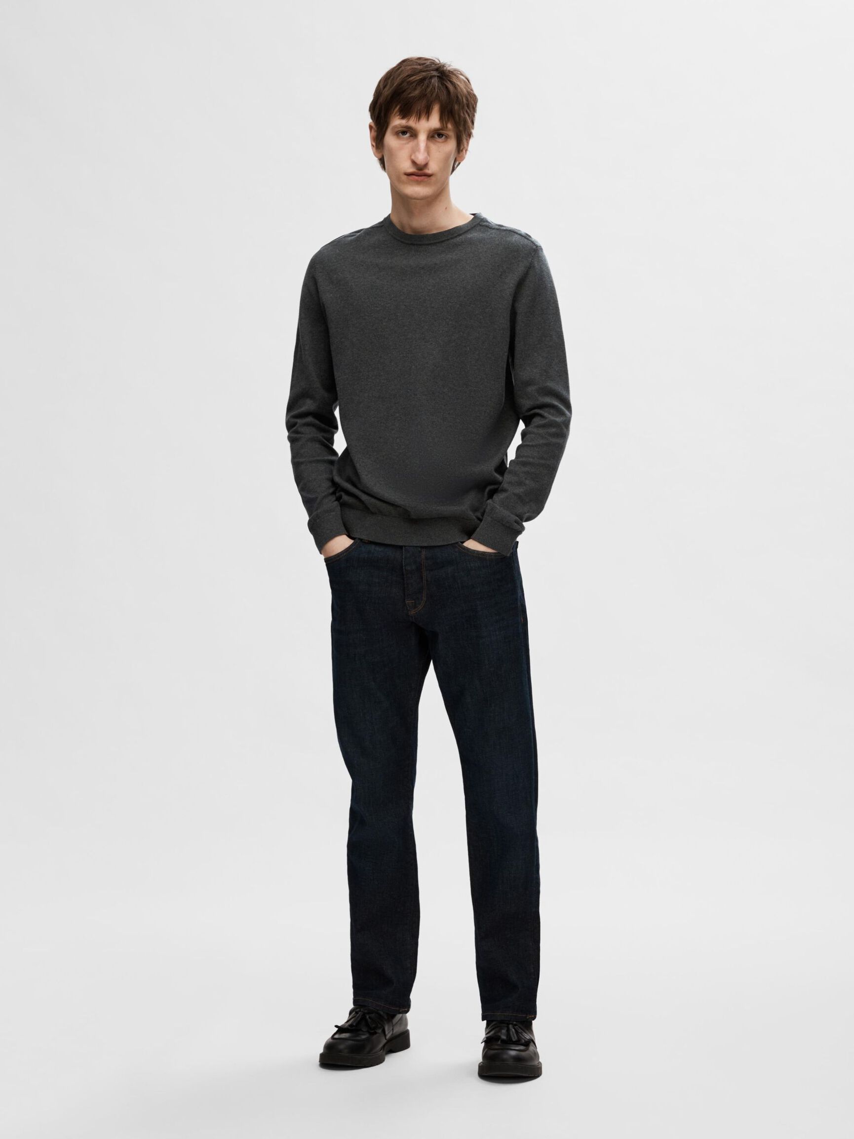LANGARM STRICKPULLOVER, Antracit, highres