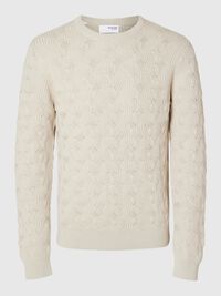 KABELSTRIKK CREW NECK-GENSER, Oatmeal, highres