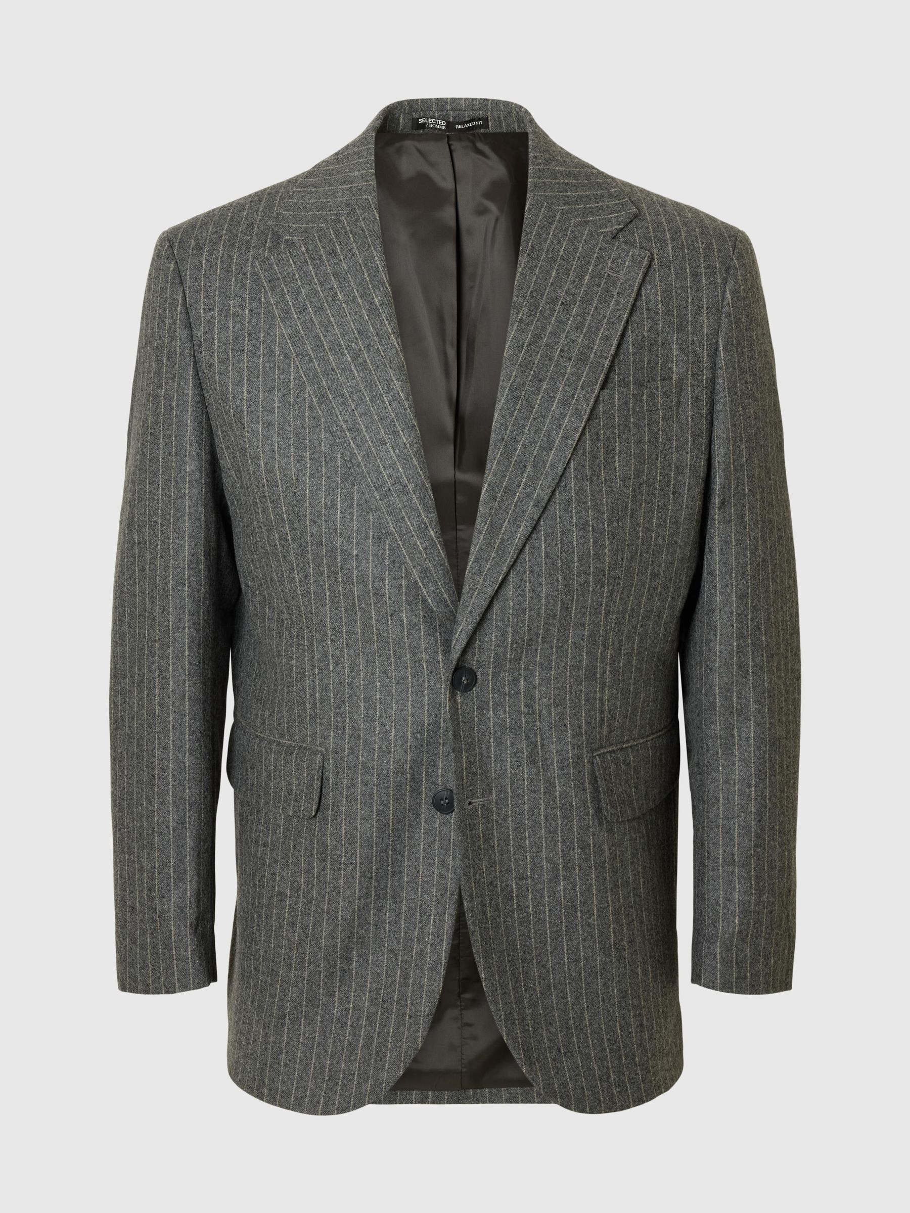 NADELSTREIFEN EINREIHIGER BLAZER, Medium Grey Melange, highres