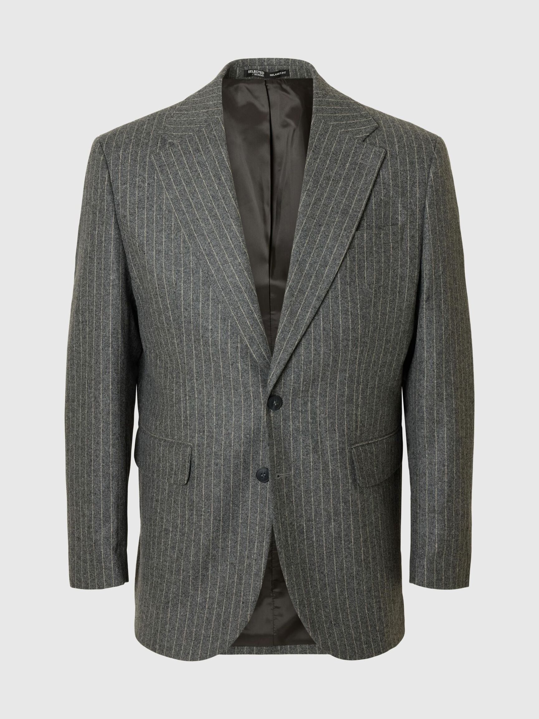 PINSTRIPE SINGLE-BREASTED BLAZER, Medium Grey Melange, highres