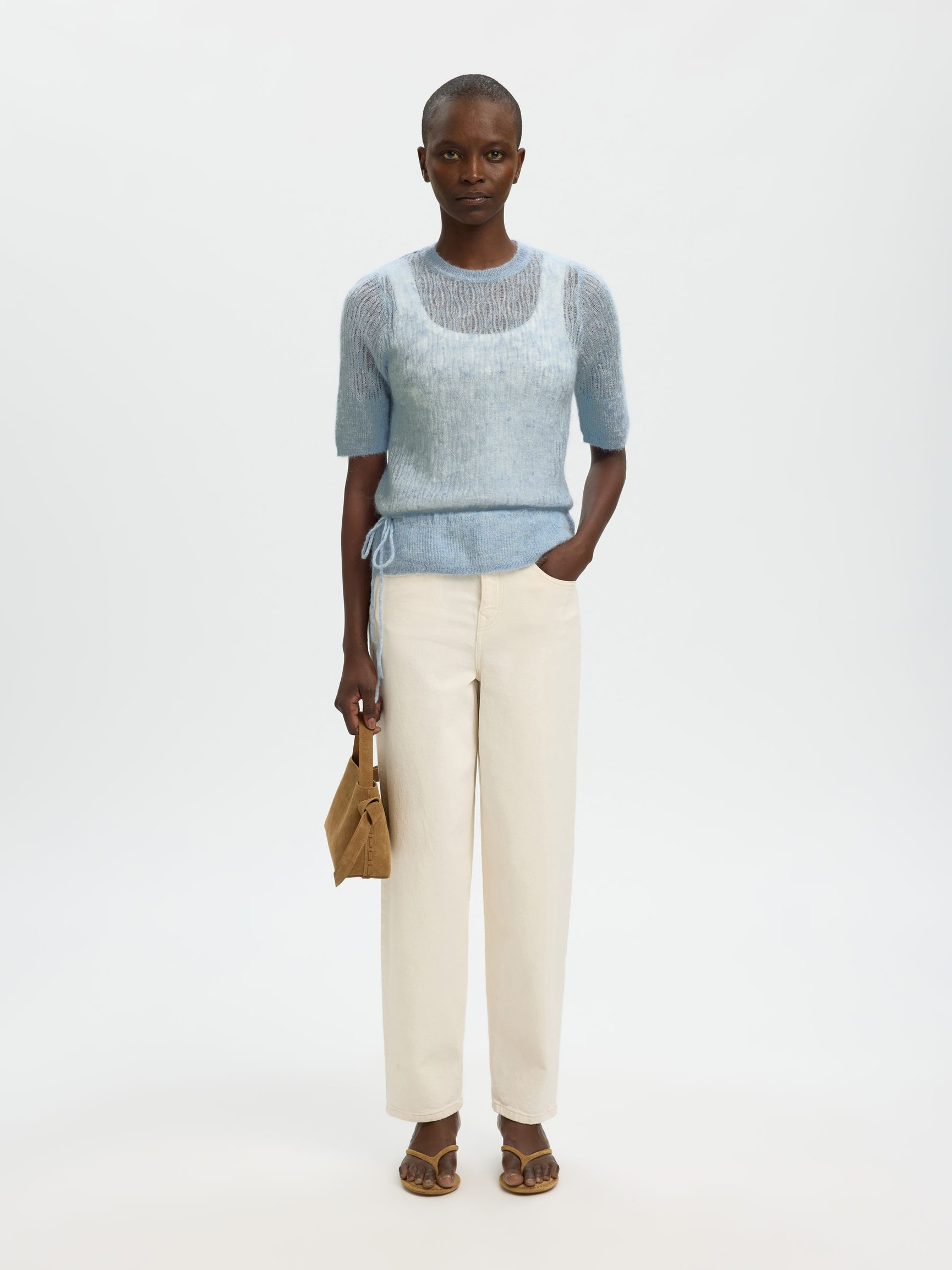 MOHAIR BLEND KNITTED TOP, Dusty Blue, highres