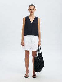 BRODERIE ANGLAISE SHORTS MED HÖG MIDJA, Bright White, highres