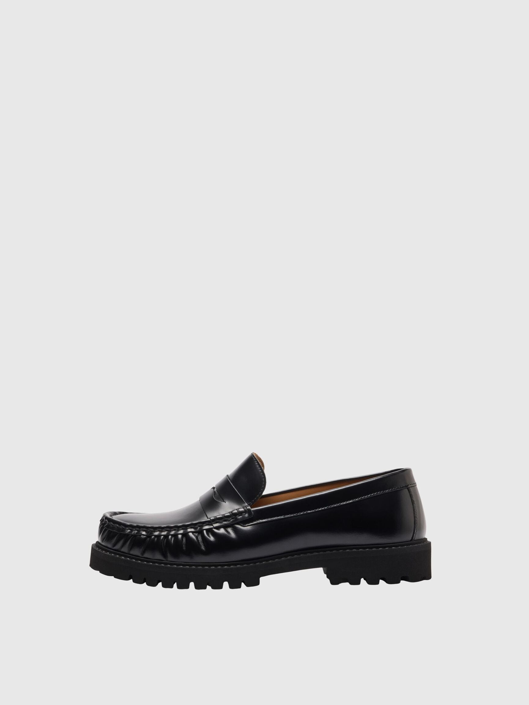 LEATHER LOAFERS, Black, highres