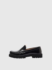 LEATHER LOAFERS, Black, highres