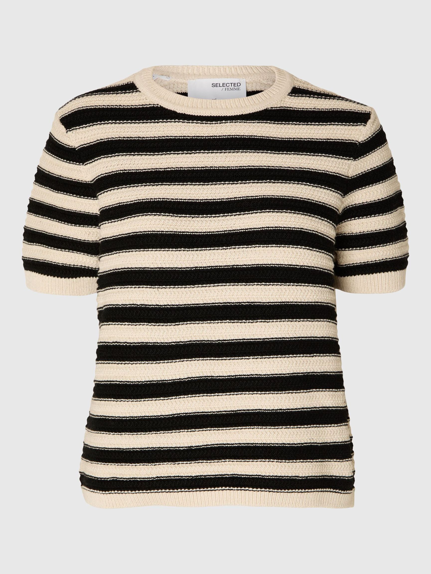 SHORT-SLEEVED KNITTED TOP, Birch, highres