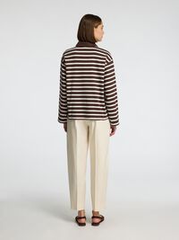 STRIPED  LONG-SLEEVED POLO, Coffee Bean, highres