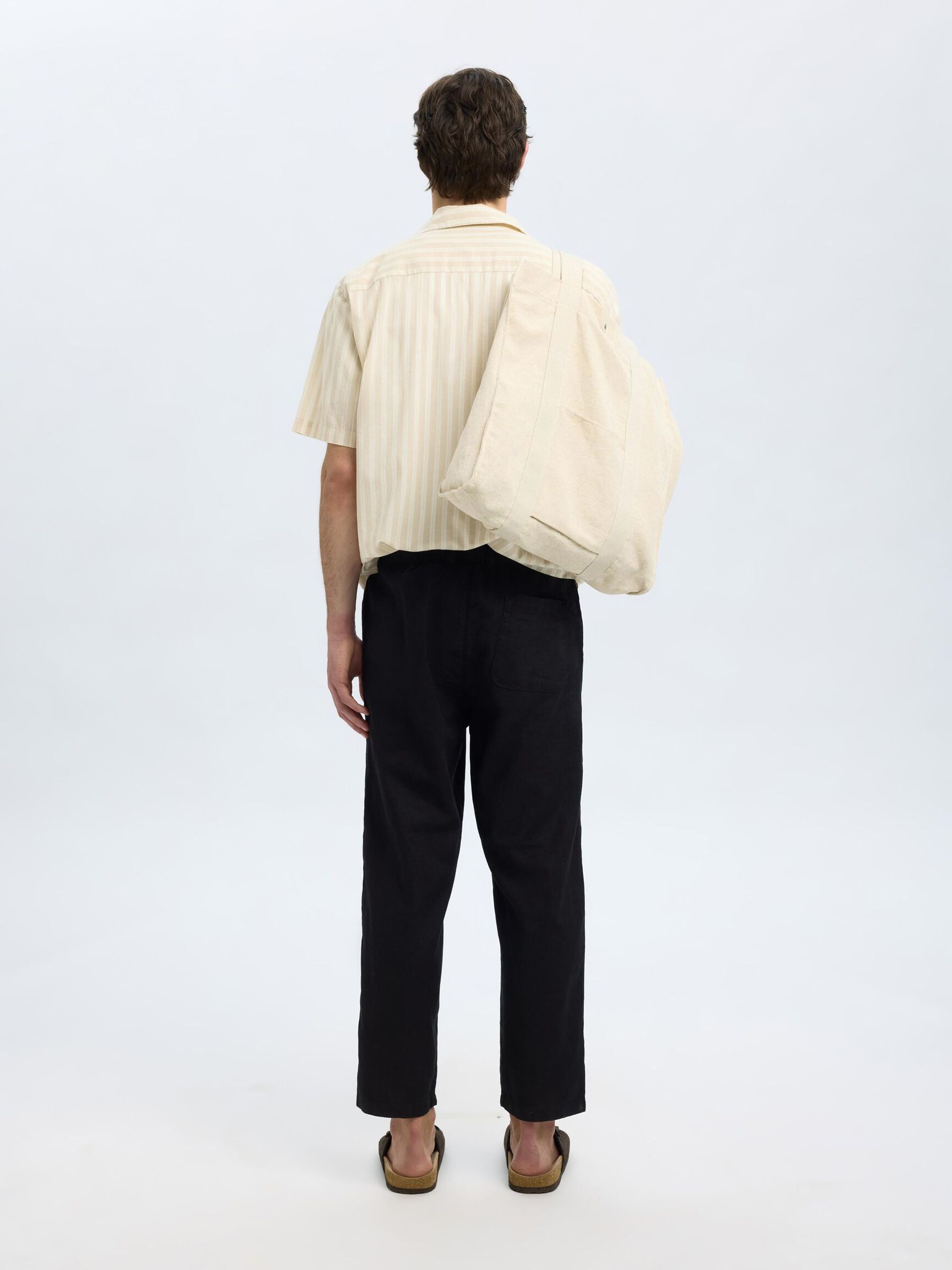 LINEN BLEND TROUSERS, Black, highres
