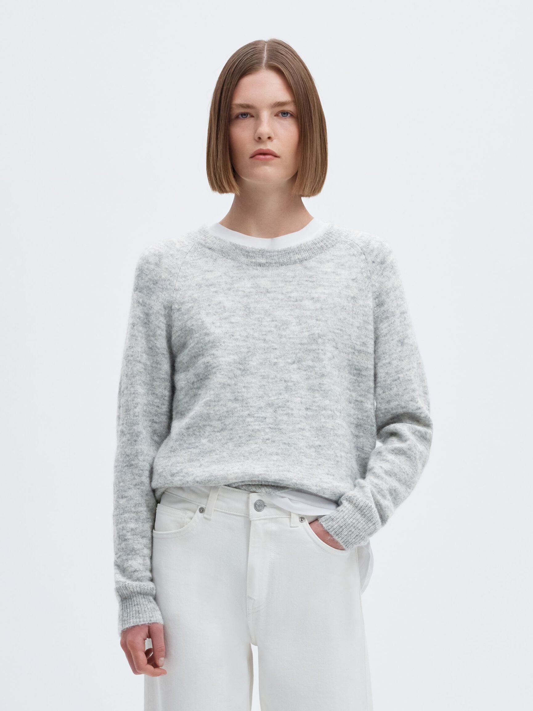 WOOL BLEND JUMPER, Light Grey Melange, highres
