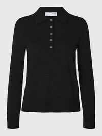 100% MERINOULD STRIKKET POLOSHIRT, Black, highres