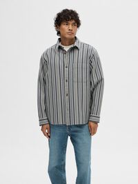 STRIPED COTTON OVERSHIRT, Stormy Weather, highres