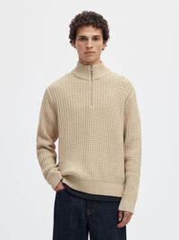 ORGANIC COTTON HALF-ZIP JUMPER, Oatmeal, highres