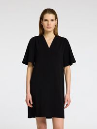 SHORT V-NECK DRESS, Black, highres