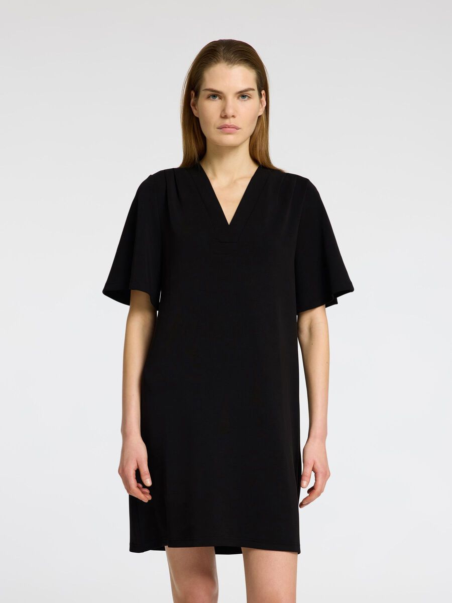 Selected KURZES KLEID MIT V-AUSSCHNITT, Black, highres - 16096374_Black_003.jpg