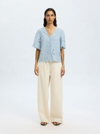 BRODERET KORTÆRMET SKJORTE, Cashmere Blue, highres