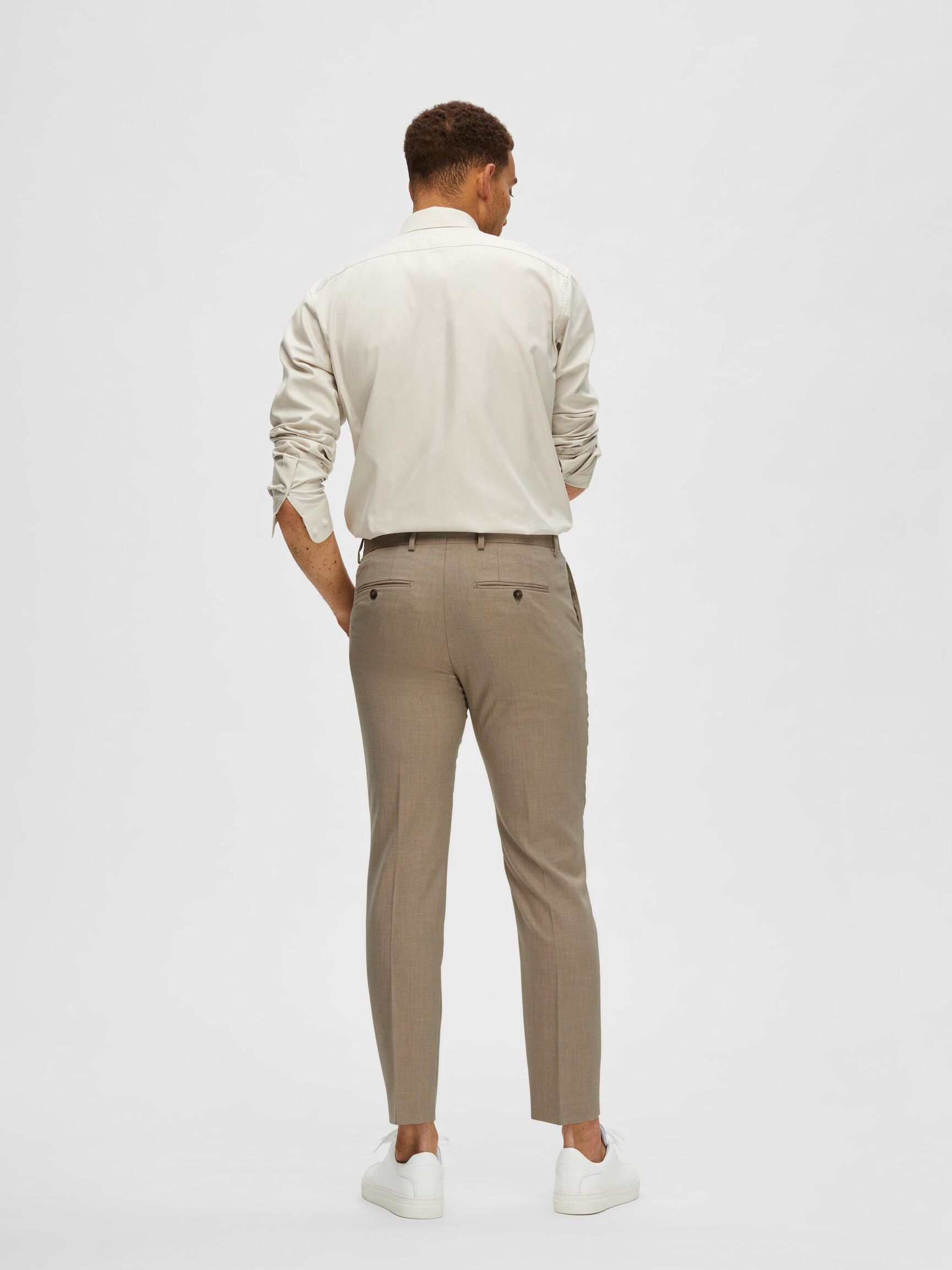 WOVEN WOOL BLEND TROUSERS, Sand, highres