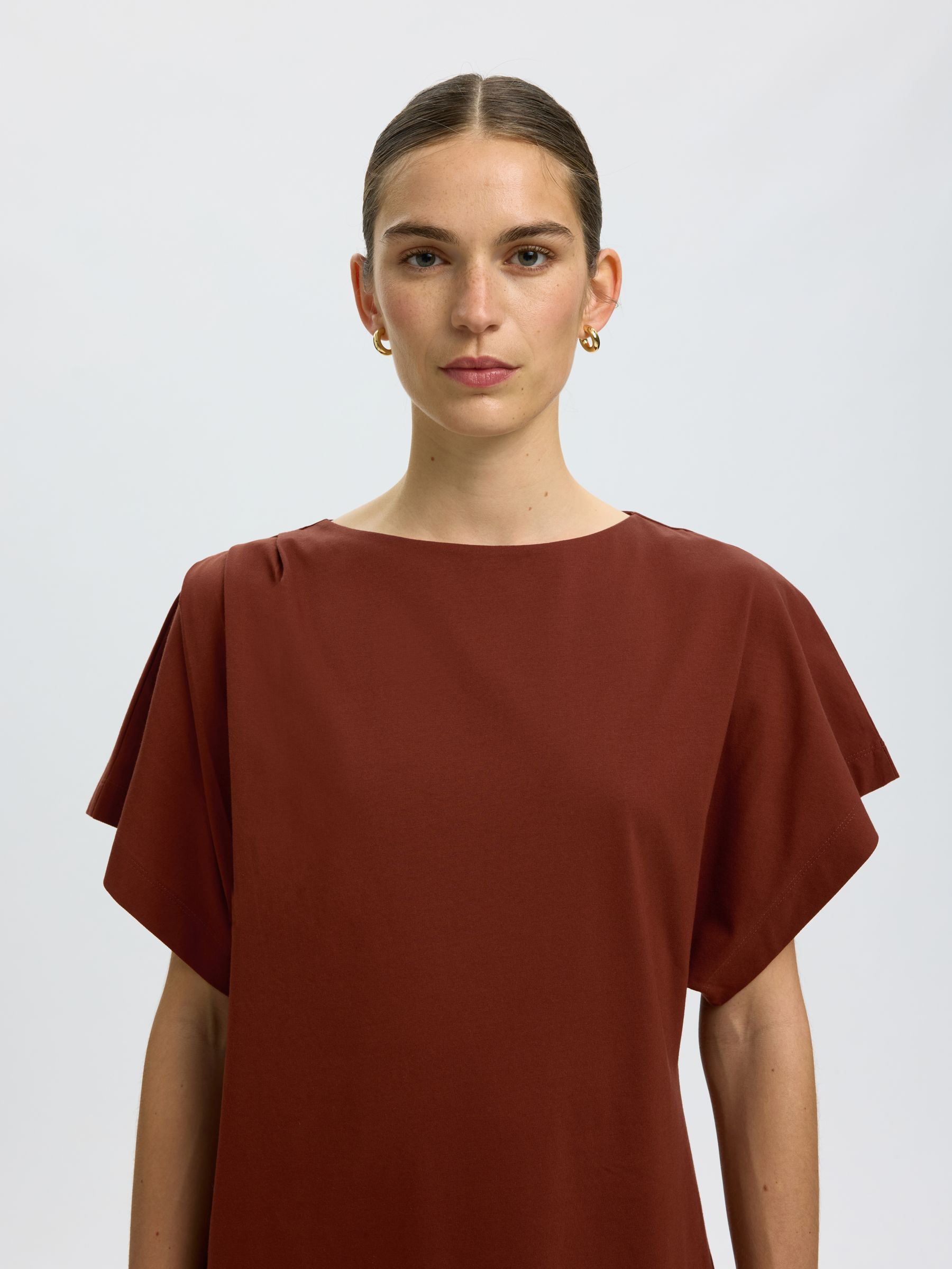 COTTON SHORT SLEEVED MINI DRESS, Cherry Mahogany, highres