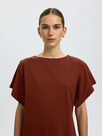 COTTON SHORT SLEEVED MINI DRESS, Cherry Mahogany, highres