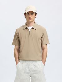 HALF-ZIP PLISSEE POLO SHIRT, Pure Cashmere, highres